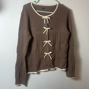 Arach&Cloz Women Cardigan Bow Sweater Block Long Sleeve Tops size medium